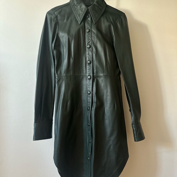 H&M | Dresses | Hm Studio Olive Leather Shirt Dress | Poshmark